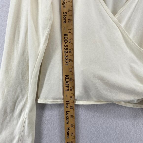 EILEEN FISHER Top PM Petite Stretch Cotton Balletcore Wrap Tie Off White USA - Picture 11 of 12